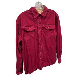 Mens Red Button-Up Long-Sleeve Shirt Medium 100% Cotton Casual Style 45b